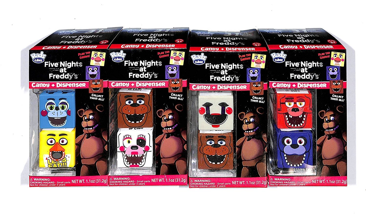RARE FIVE NIGHTS AT FREDDY'S Stackable CUBEZ 3 In1 Candy & Booklet