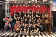 A group photo of Steel Wool employees at the PAX West 2024 FNaF booth.