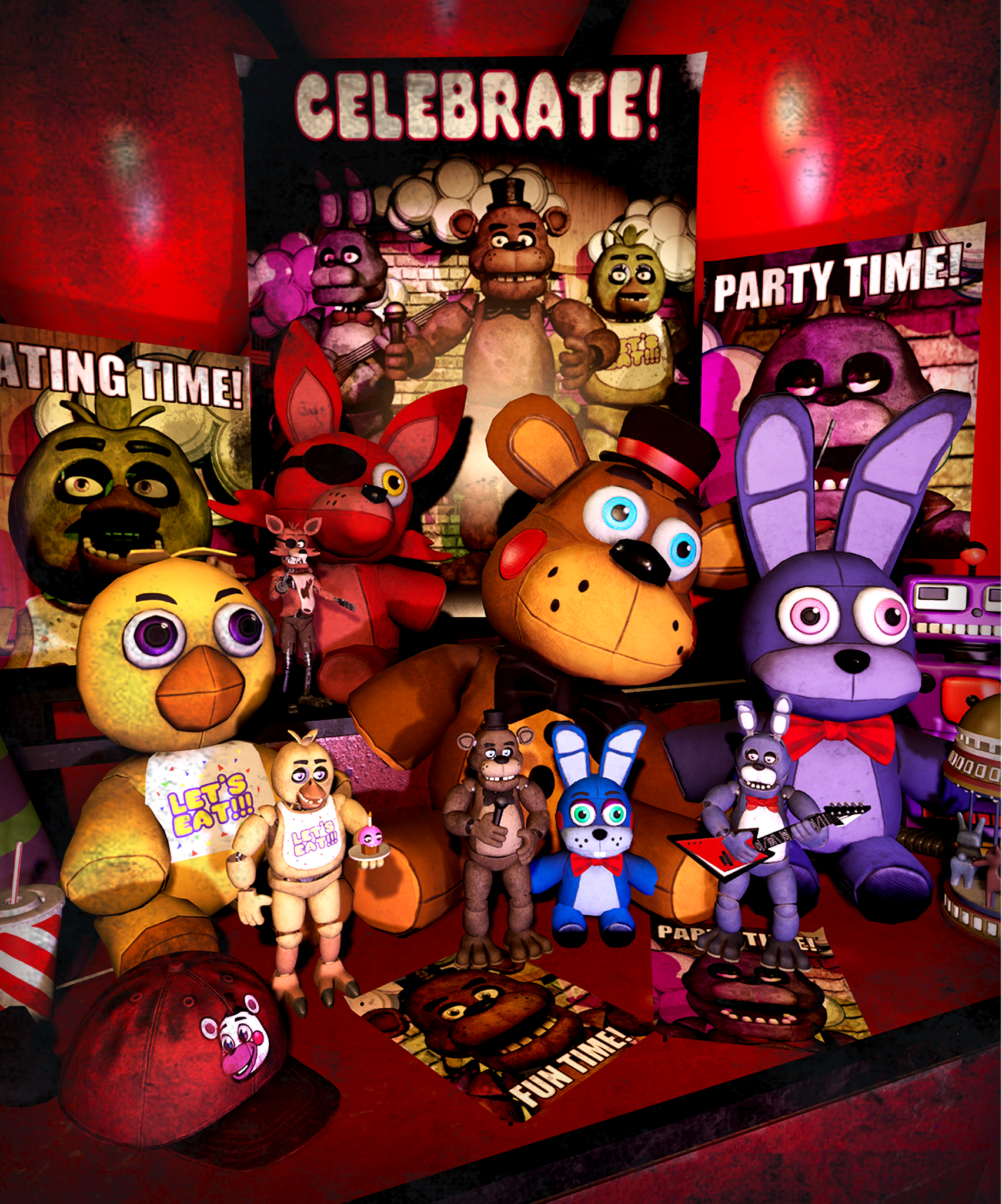 plushies fnaf 1 ,2 and 4, ( paperfreddy )