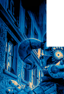 The blue picture with Circus Baby and a building.