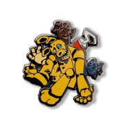 Hex Yellow Rabbit enamel pin, featuring Chica.