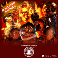 Flaming Springtrap na grafice promocyjnej Blast From The Past o tematyce Sizzling Summer