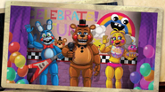 Chica's Magic Rainbow alongside the other toy animatronics in The Freddy Files.