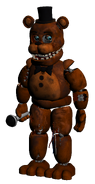 Withered Freddy standing up.