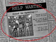 Toy Freddy, Toy Bonnie y Toy Chica en el anuncio de empleabilidad.