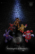 Freddy, Bonnie, Chica, Foxy and Circus Baby in the Special Delivery "On Our Way" poster.