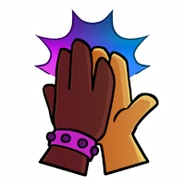 A sticker of Sara and Saffron high-fiving.