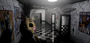 Toy Chica in the Main Hall with the lights on.