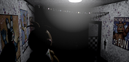 Toy Chica in the Main Hall with the lights off.