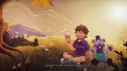 Gregory, Helpi, and Vanessa eating ice cream on a hillside.