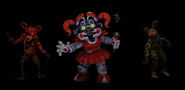 Foxy, Springtrap, Plushtrap, and Circus Baby's renders from one of the game's teasers.