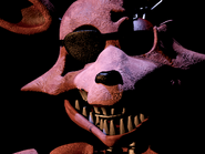 A rare eyeless Withered Foxy's startup screen, brightened and saturated for clarity.