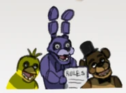 Freddy, Bonnie, and Chica in the sticker for the Steam Summer Sale Sticker Book on Summer 2017.
