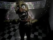 Withered Chica in Party Room 2, lights on.