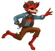 A cutout of Foxy running to the right.