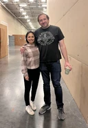 Scott with a crew member on the set of the first film.