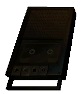 The tape recorder, rewinding.