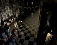 The Puppet's mask on CAM 08, along with the Phantom Puppet. Strangely, it has the texture of its Five Nights at Freddy's 2 self.