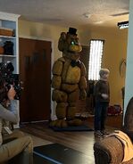 Golden Freddy and Grant Feely in Mike's house set.
