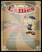 Lally's Lollies sponsorship poster.