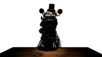 Molten Freddy being Hostile. (Notice him leaning over the table)