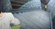 Haruka looking at Makoto from the top of the steps