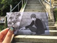 Makoto on the steps leading to Haruka's house