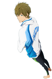 Makoto con el uniforme del club de natación