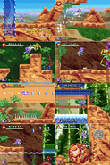 A compilation of screenshots of a build prior the SAGE demo, note the Sonic style water surface and ACT titlecard