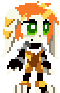 Milla in a chaser outfit. This is not seen in-game and interestingly, the green lines on her ears are orange instead.