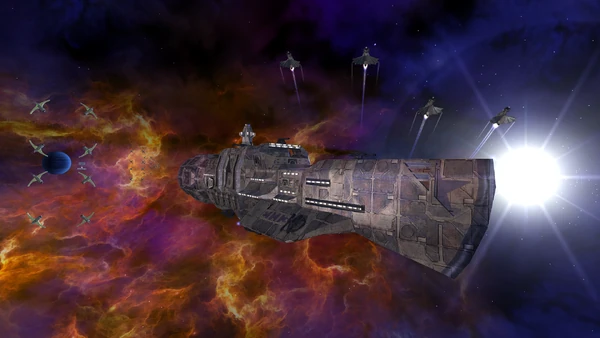 The Battleship Mississippi, being overflown by a wing of Defenders.