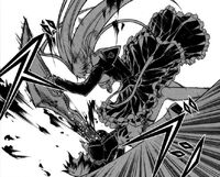 Satellizer brutally stabbing a defeated Miyabi.