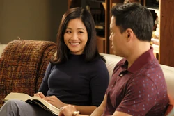 Jessica smiles at Louis' happiness