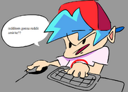 Boyfriend remarking that "redditors gonna reddit amirite??" while using a computer. Drawn by Wandaboy.