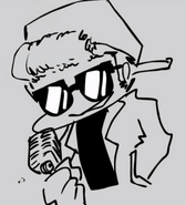 A doodle of Boyfriend resembling Rick Astley from PhantomArcade's Twitch stream.