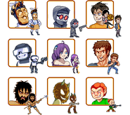 Moawling's pixel art for Super Newgrounds Hyper Fighter II, featuring multiple characters, including Pico, Tankman, Hank J. Wimbleton, etc.