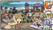 Tankman alongside Steve in the Newgrounds Summer Festival banner artwork, made by prestigiogio.