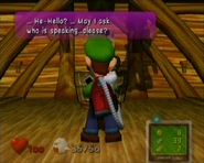 The glitch that inspired the theory that Luigi hung himself in Luigi's Mansion, referenced in his song when the lightning flashes.