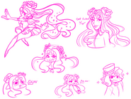 More Rosie doodles by Shiba Chichi, which includes a Sailor Moon Rosie and a genderbend version of Rosie named "Thorny"