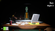 The FNATKK design for Animatronic Squidward in front of the Protagonist's Desk.