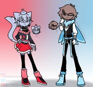 Minus designs for Lily and Fio drawn by the creator, with Lily's appearance based on her neko icons.