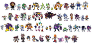 D-Side designs for Modern Sonic, Maria, Amy, Knuckles (Claws), Tails, Gamma, Chaos, Tikal, Chao, Big, Shadow, Rouge, Eggman, Gerald, Cream, Vanilla, Espio, Vector, Charmy, Omega, Black Doom, Silver, Blaze, Elise, Mephiles, Emerl, Gemerl, Chip, Werehog, Jet, Wave, Storm, The Wisps, Orbot (Prisbot), Cubot (Cylbot), Zavok, Zomom, Master Zik, Zazz, Zor, Zeena, Sticks, Infinite, Sage, Tangle, Whisper, Lanolin, Surge, Kit, Starline, and Mimic. Link