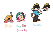 Outdated D-Side designs for Kirby, Bandana Dee (Maji Dee), and Adeleine. Link