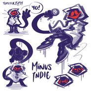 Minus design for Indie drawn by vertiiyy on Twitter shown as a hooded goopy monster.