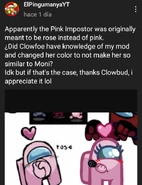 Community post made by ElPingumanyaYT comparing the concept version of Pink Impostor with Moni