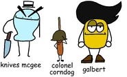 D-Side designs for Knives Mcgee, Colonel Corndog and Galbert. Link