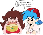 Art of Girlfriend eating a burger & makes BF think she's the most beautiful