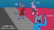 End scene of XOXO (creator's sona) after rapping against Xe. Her twin, Ex, is back, battle-damaged. (1k sub special)