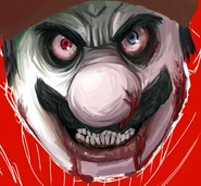 Upclose image of horror mario getting angry.
