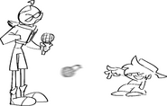 Concept art for a cutscene involving Julian and BF, where BF is seen throwing a mic at Julian's knees.